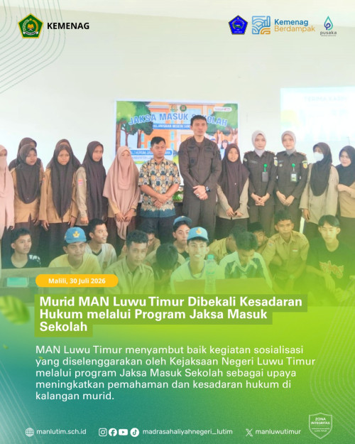 Murid MAN Luwu Timur Dibekali Kesadaran Hukum melalui Program Jaksa Masuk Sekolah
