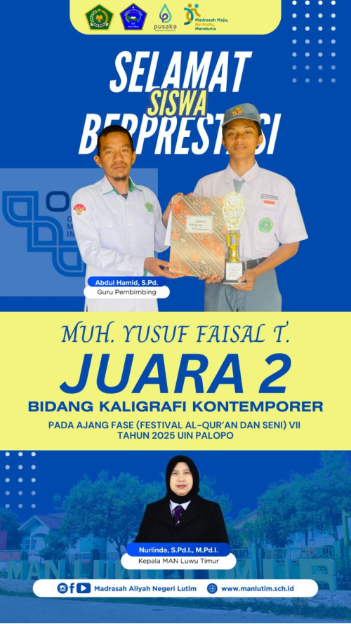Siswa MAN Luwu Timur Sabet Juara 2 Kaligrafi Kontemporer di Ajang FASE VII UIN Palopo 