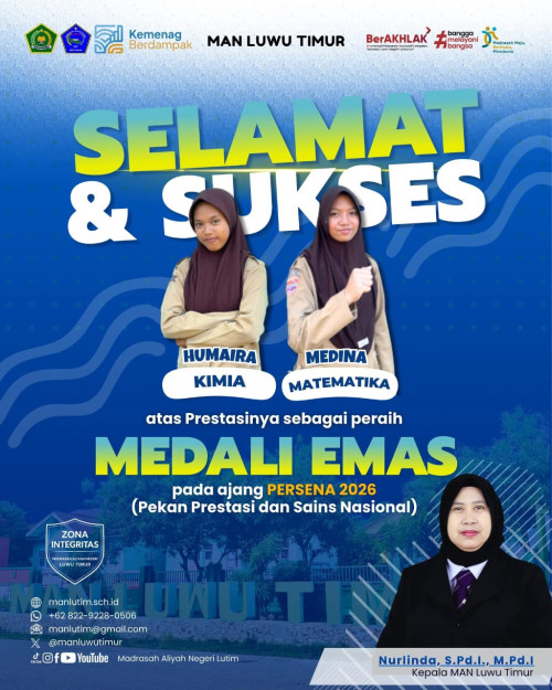 2 Siswi MAN Luwu Timur Raih Medali Emas pada Ajang PERSENA 2026